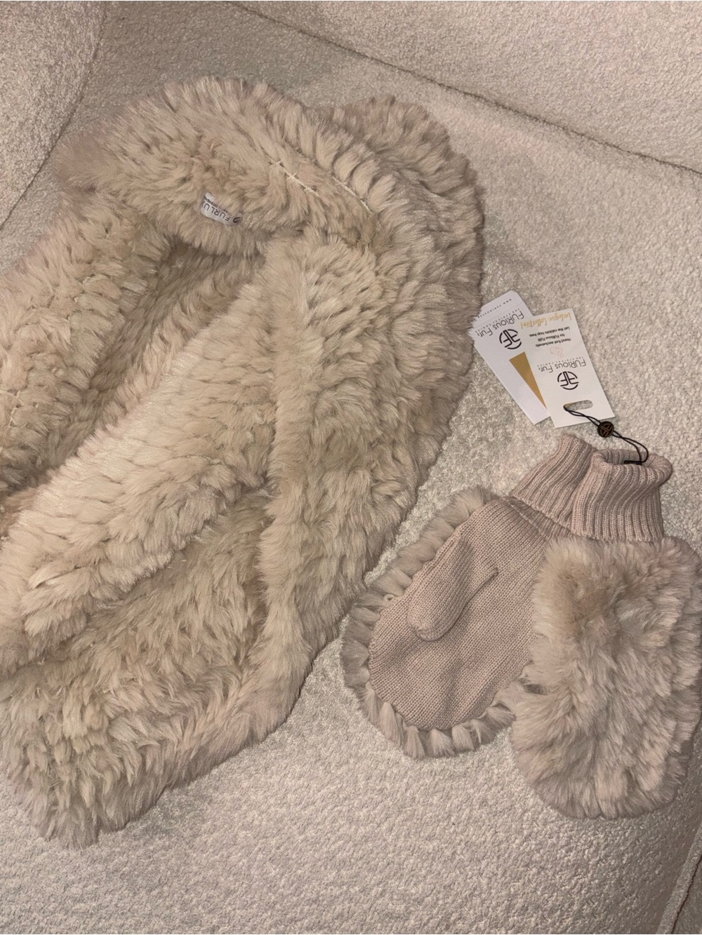 Plush Faux Fur Infinity Scarf and Mitten Set - NEW WITH TAG